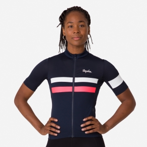 Rapha Brevet Könnyű Jersey Női Sötétkék Rózsaszín Fehér | 65718WVKQ