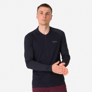 Rapha Explore Long Sleeve Zip Neck Tech Póló Férfi Fekete Fekete | 63518BJTZ