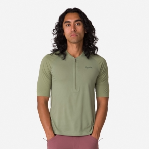 Rapha Explore Zip Neck Technical Póló Férfi Olivazöld Zöld Mélyolivazöld Zöld | 04315CRPH