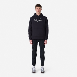 Rapha Logo Pullover Kapucnis Pulóver Férfi Fekete Fehér | 90257EQJS